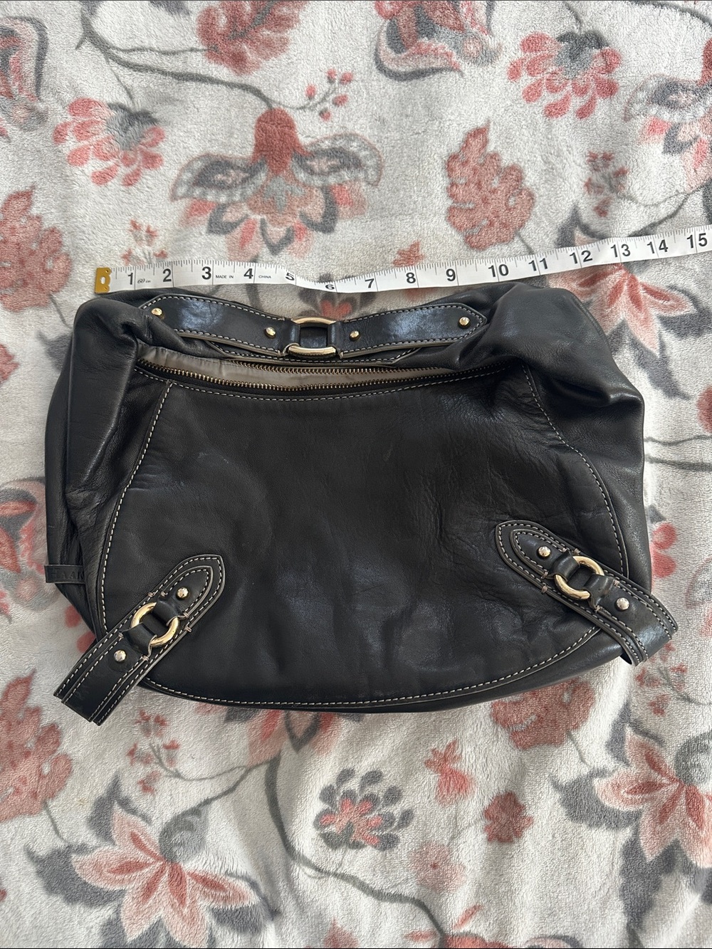 Colehaan Black Leather Shoulder Bag with Gold-Tone Accents